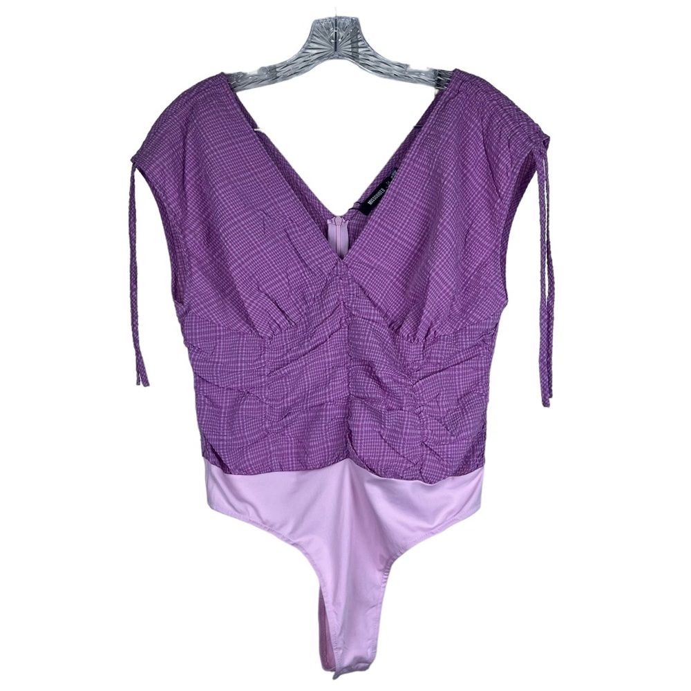 NWT Misguided Lilac Gathered Front Tie Shoulder Sleeveless Thong Bodysuit (10)